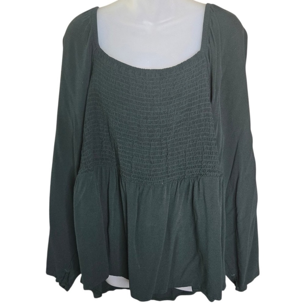 Old Navy Milkmaid Peplum Top Size 3X Green Smocked Open Back Forest Fairy Flowy